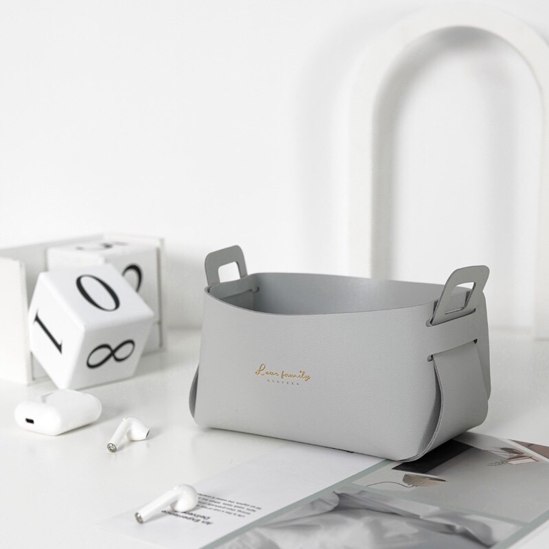 小號收納盒 置物盒 置物籃 儲物籃 皮革 整理籃 收納筐 籃子 方形收納籃 化妝品收納盒 北歐風 小號-細節圖4