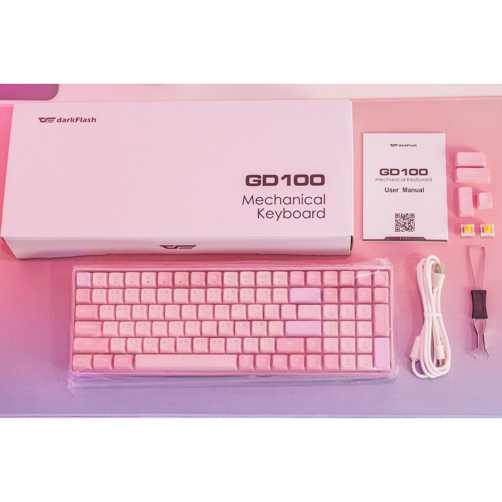 [含稅開發票] darkFlash大飛 GD100 粉色 雙模機械式鍵盤 有線 無線雙模/黃軸/PBT鍵帽-細節圖2