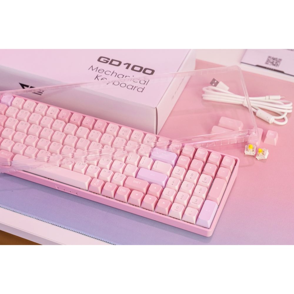 [含稅開發票] darkFlash大飛 GD100 粉色 雙模機械式鍵盤 有線 無線雙模/黃軸/PBT鍵帽-細節圖4