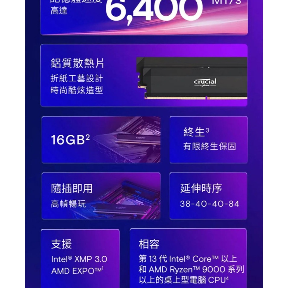 [含稅開發票] Micron美光 Crucial Pro 超頻版 DDR5 6400 雙通道16Gx2 記憶體/DDR5-細節圖2