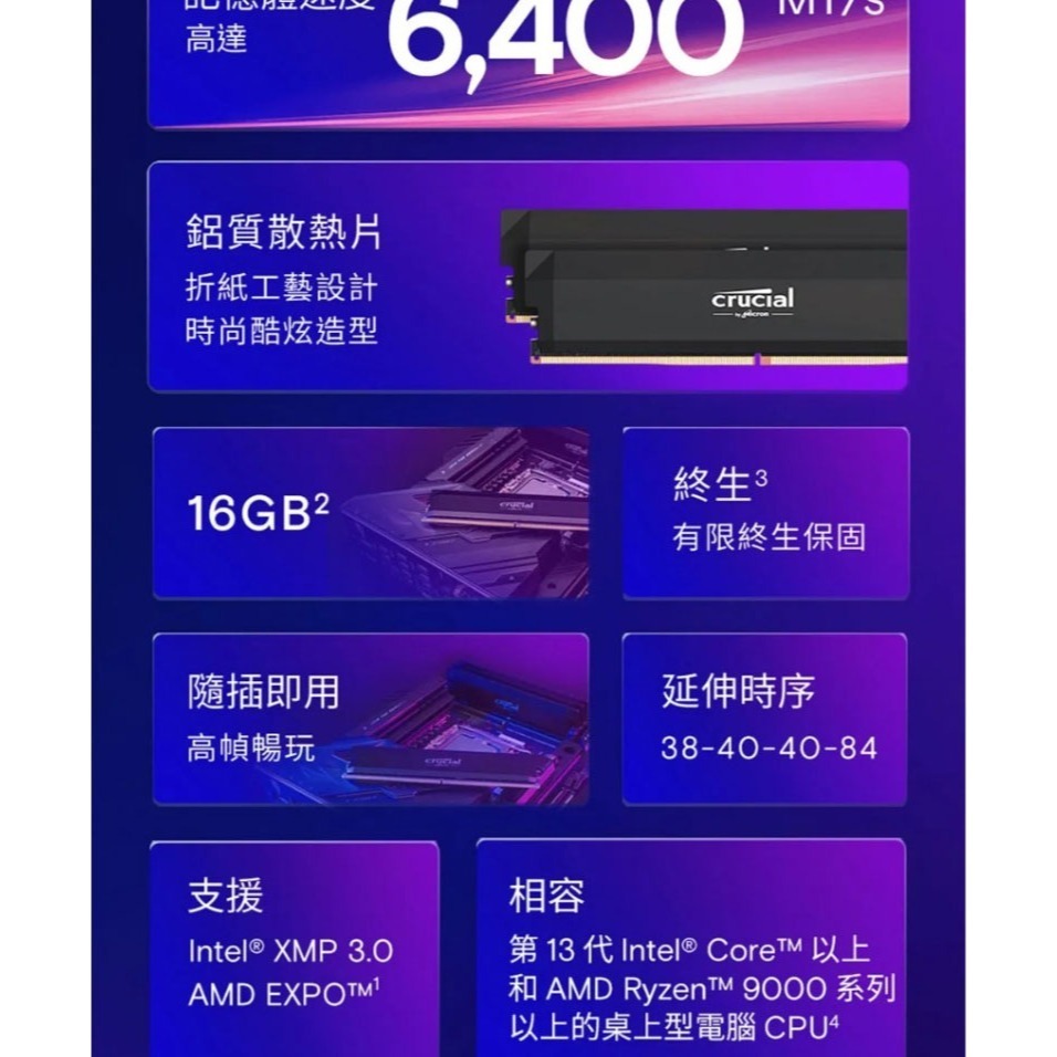 [含稅開發票] Micron美光 Crucial Pro 超頻版 DDR5 6400 雙通道16Gx2 記憶體/DDR5-細節圖2