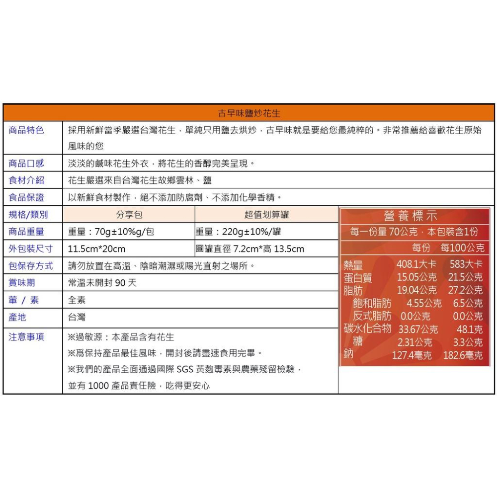 彼娜滋｜【古早味鹽炒花生】220g罐裝/70g包裝｜台灣花生第一品牌-細節圖6