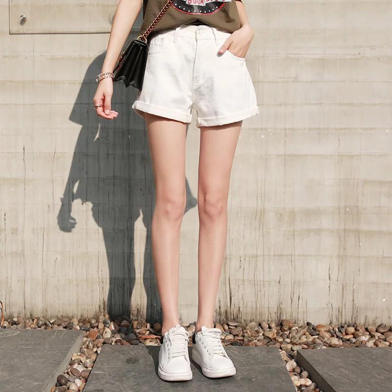 奈看服飾/現貨 純白色AA高腰經典短褲 彈力收腹顯瘦 包臀不露 卷邊短褲-細節圖2