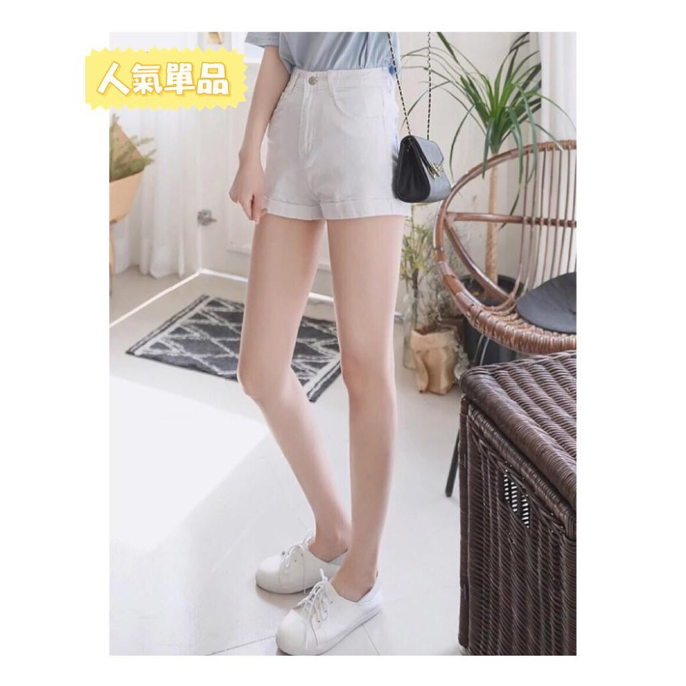 奈看服飾/現貨 純白色AA高腰經典短褲 彈力收腹顯瘦 包臀不露 卷邊短褲-細節圖4