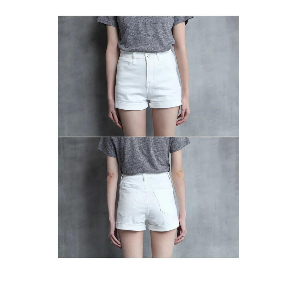 奈看服飾/現貨 純白色AA高腰經典短褲 彈力收腹顯瘦 包臀不露 卷邊短褲-細節圖5