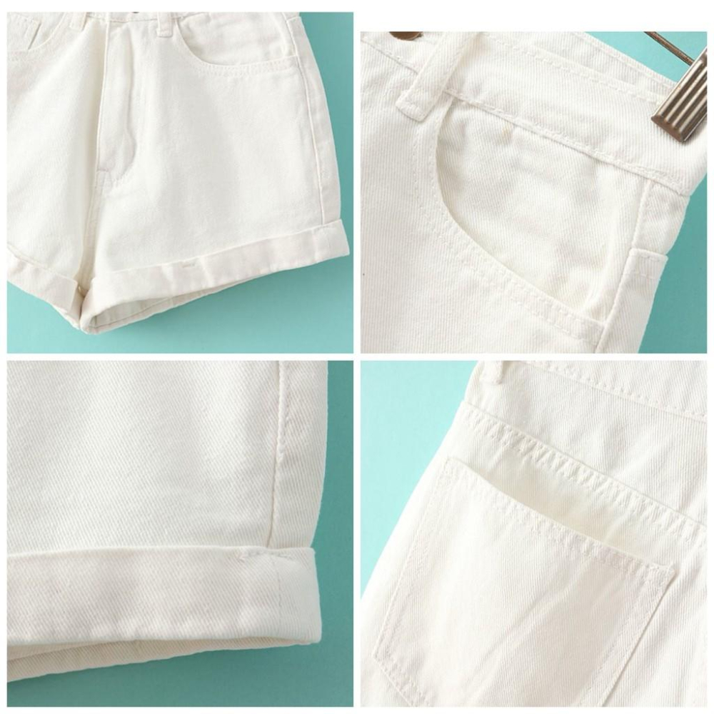 奈看服飾/現貨 純白色AA高腰經典短褲 彈力收腹顯瘦 包臀不露 卷邊短褲-細節圖7