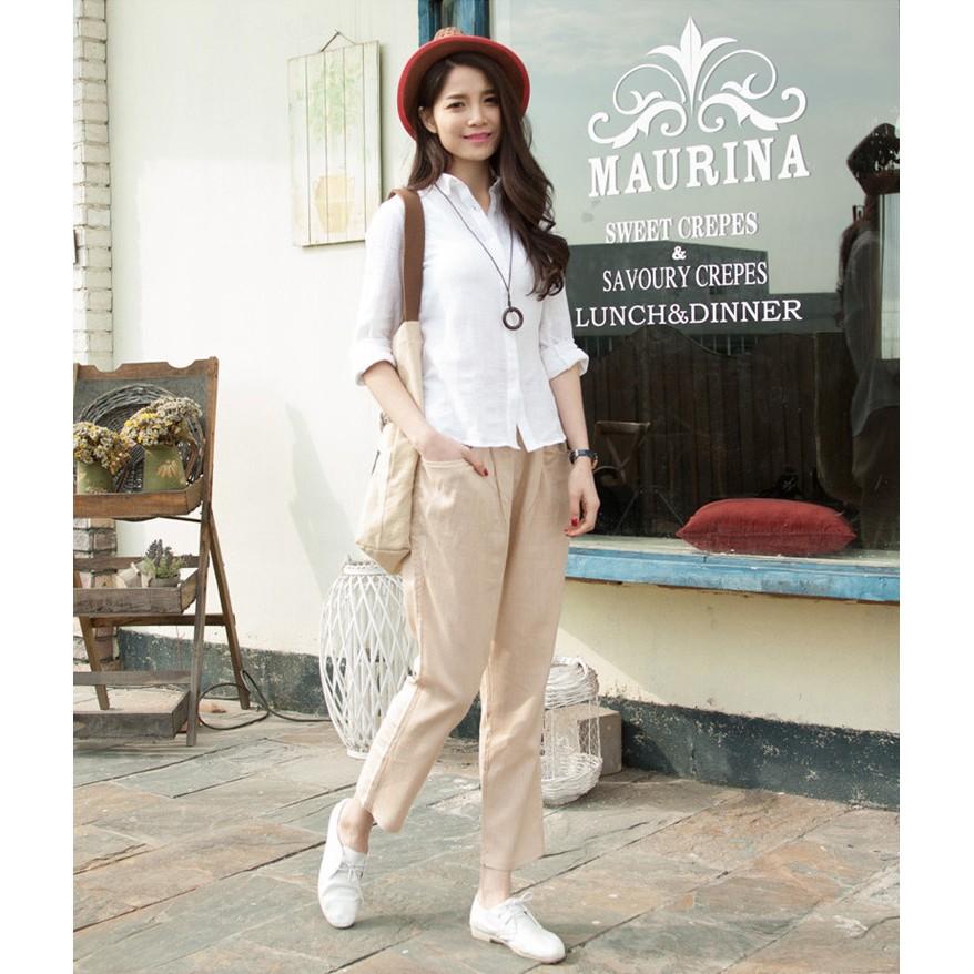 大碼 棉麻顯瘦哈倫褲 九分薄款小腳褲 透氣親膚 純棉麻-細節圖5