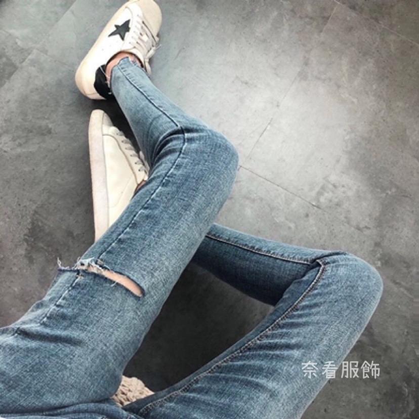 第九批/ ~Q彈韓版chic風高彈力側割破顯瘦薄款牛仔褲 有彈力 不變形-細節圖2