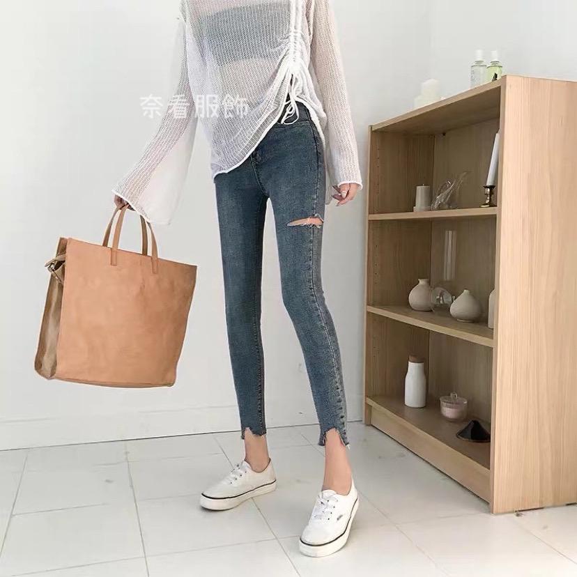 第九批/ ~Q彈韓版chic風高彈力側割破顯瘦薄款牛仔褲 有彈力 不變形-細節圖3