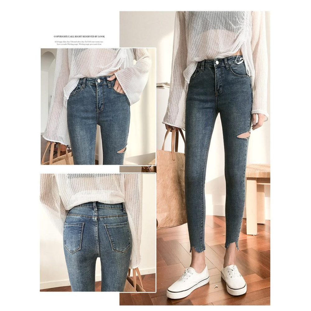 第九批/ ~Q彈韓版chic風高彈力側割破顯瘦薄款牛仔褲 有彈力 不變形-細節圖5