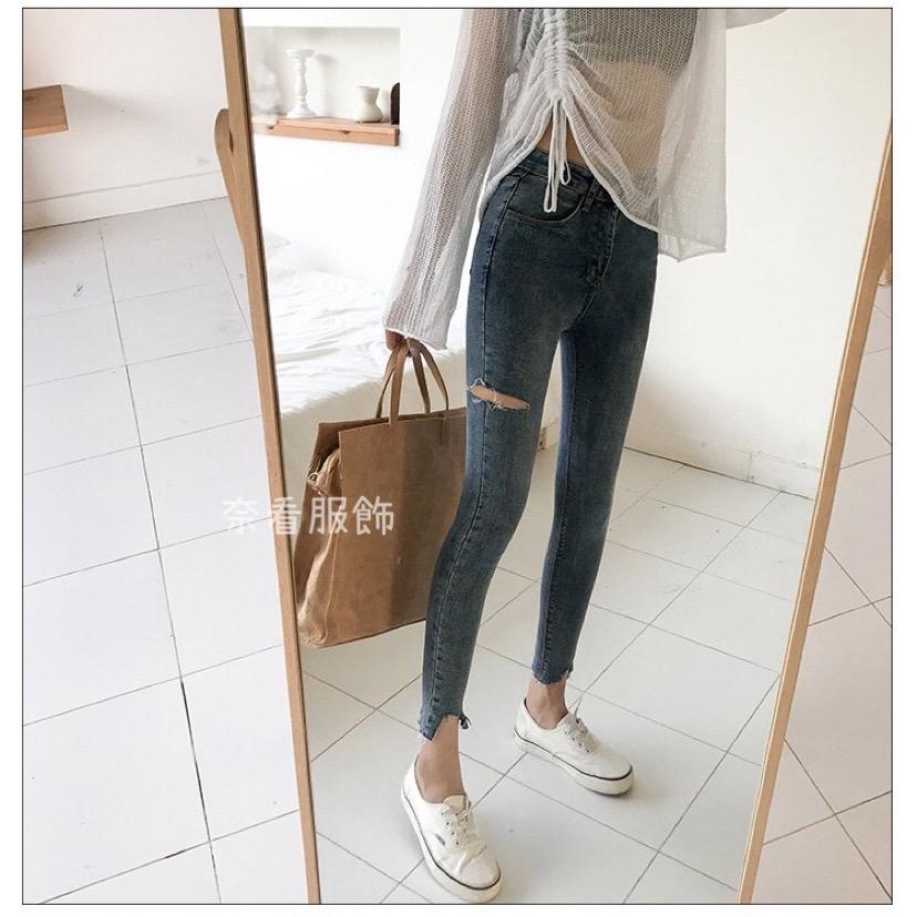 第九批/ ~Q彈韓版chic風高彈力側割破顯瘦薄款牛仔褲 有彈力 不變形-細節圖6