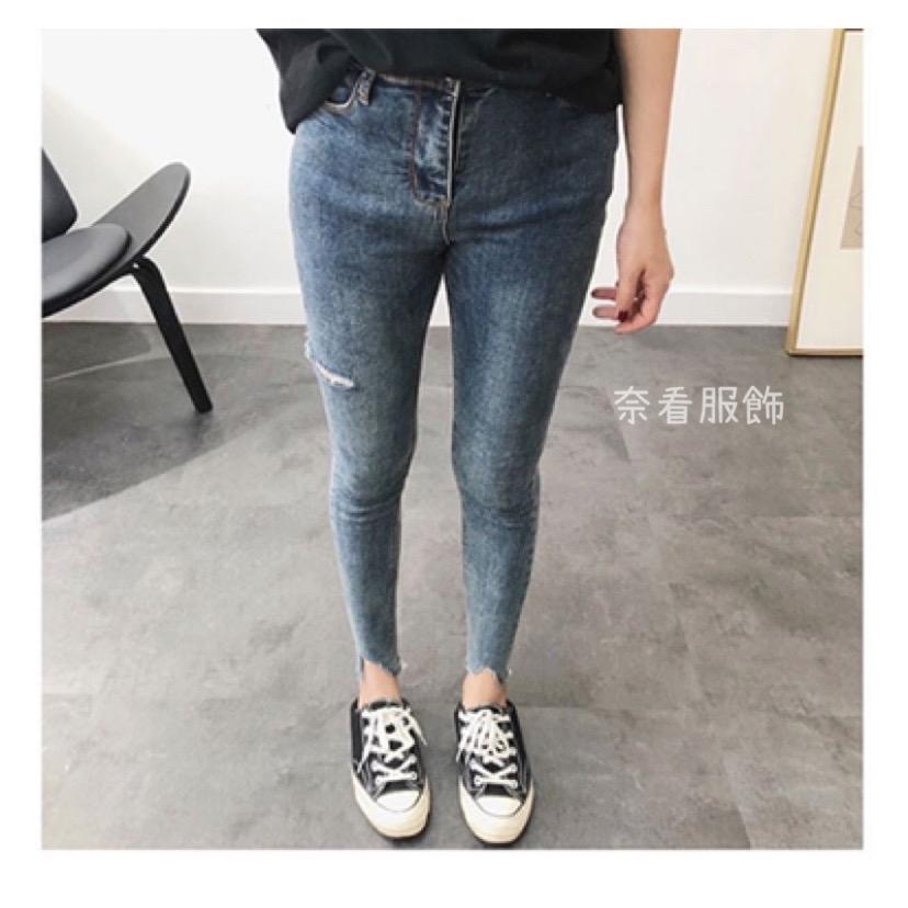 第九批/ ~Q彈韓版chic風高彈力側割破顯瘦薄款牛仔褲 有彈力 不變形-細節圖8