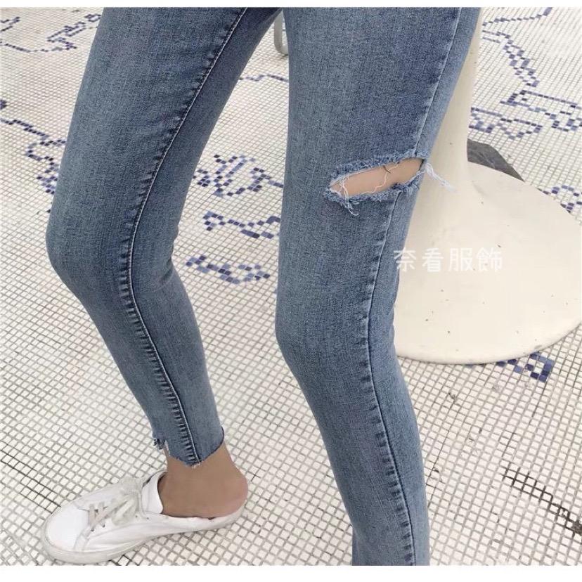 第九批/ ~Q彈韓版chic風高彈力側割破顯瘦薄款牛仔褲 有彈力 不變形-細節圖9