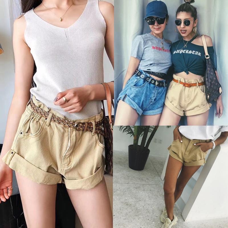 🥇不退燒單品  黑標 超紅鬆緊腰時髦三色短褲 微線笑收腰提腿牛仔短褲 熱褲-細節圖2