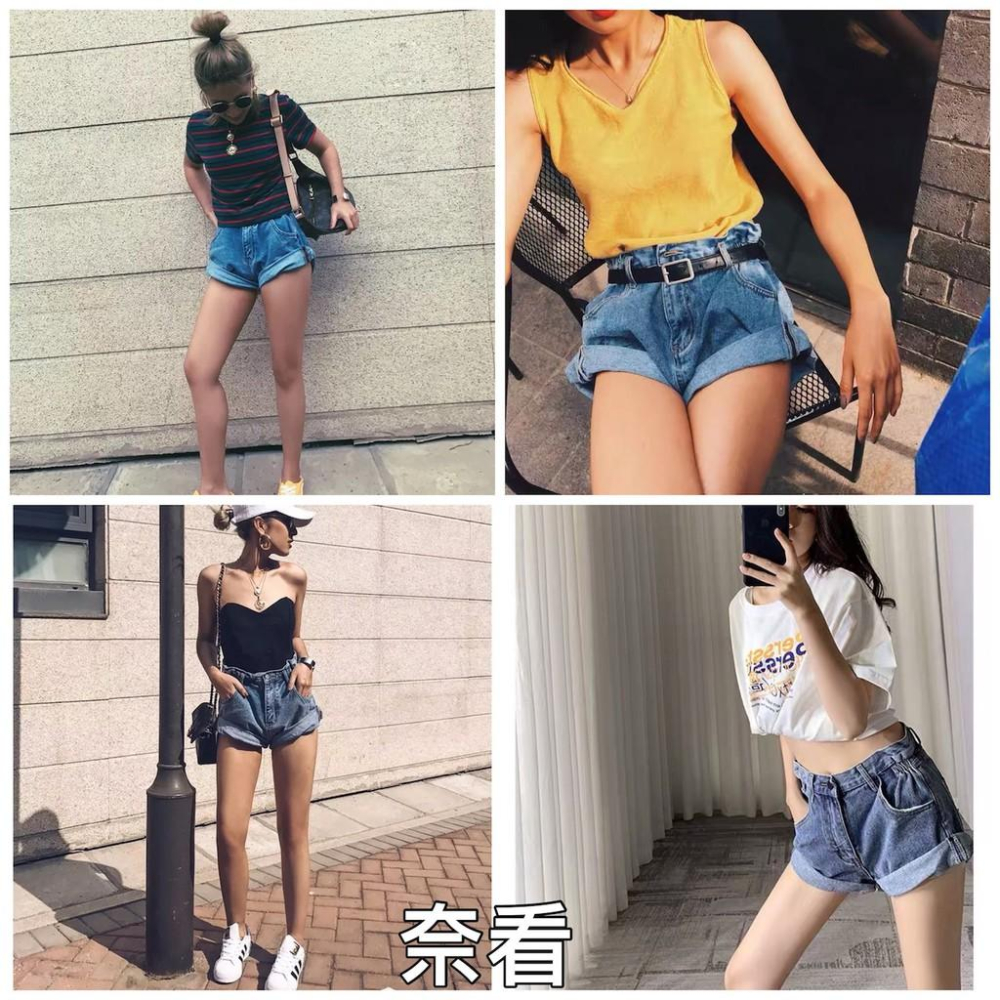 🥇不退燒單品  黑標 超紅鬆緊腰時髦三色短褲 微線笑收腰提腿牛仔短褲 熱褲-細節圖3