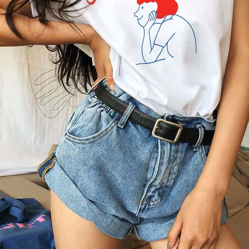 🥇不退燒單品  黑標 超紅鬆緊腰時髦三色短褲 微線笑收腰提腿牛仔短褲 熱褲-細節圖4