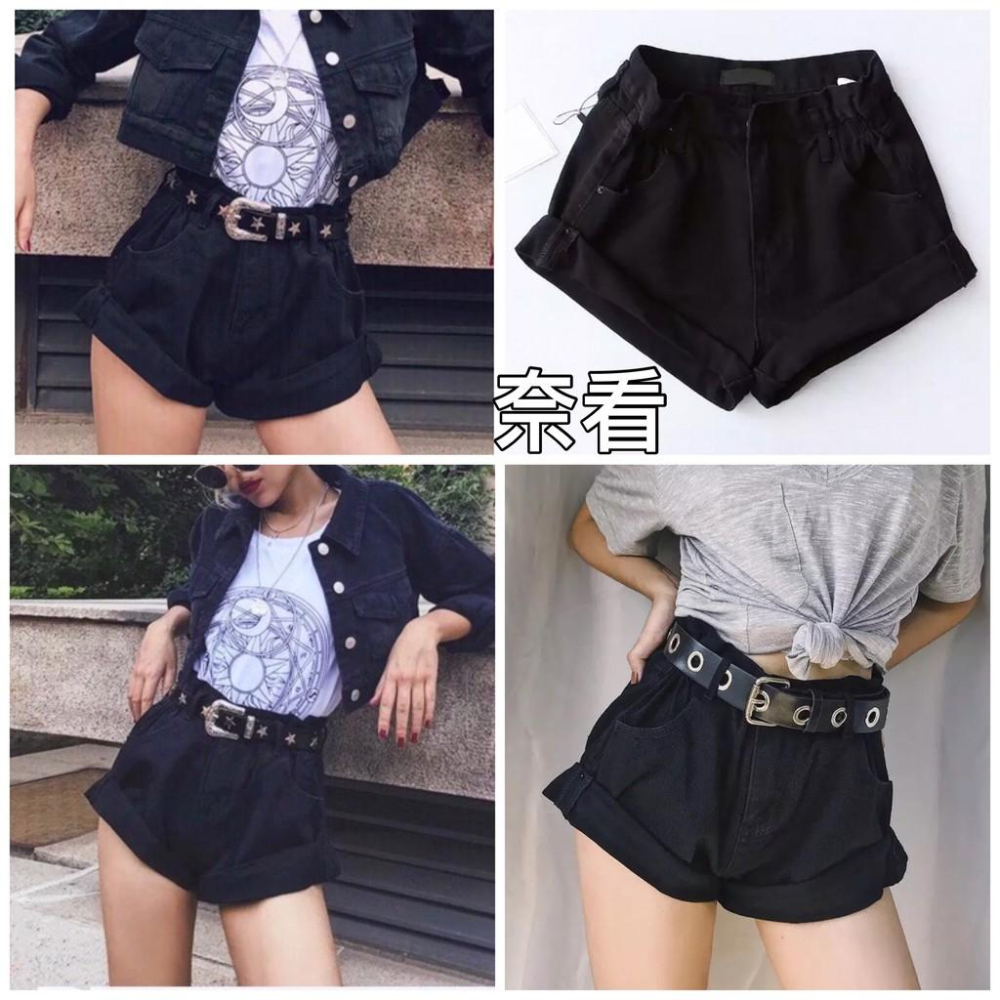 🥇不退燒單品  黑標 超紅鬆緊腰時髦三色短褲 微線笑收腰提腿牛仔短褲 熱褲-細節圖7