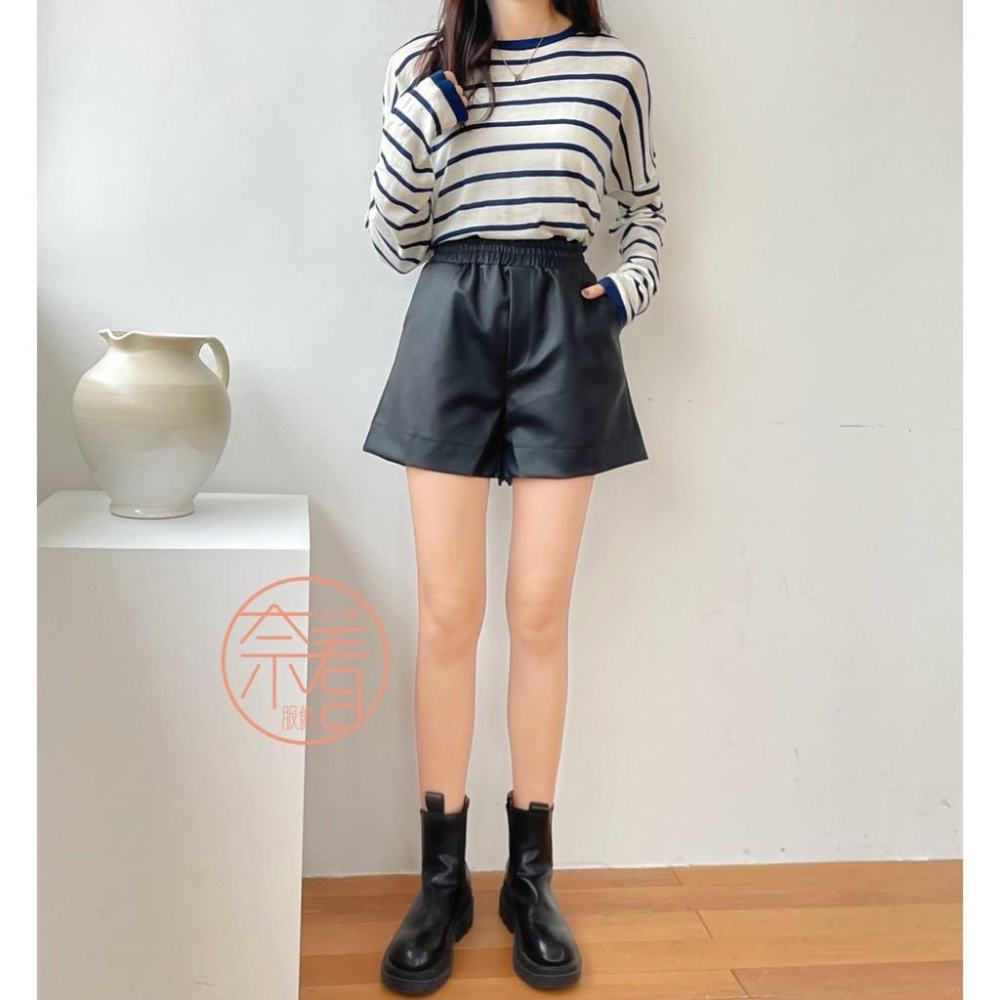 奈看服飾/現貨 帥氣自己給~小鳥腿啞光秋冬必備鬆緊腰皮褲 三色可選-細節圖5