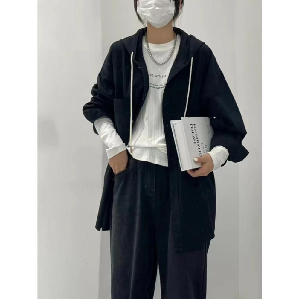 奈看服飾/韓國同步質感在線 可鹽可甜連帽襯衫外套 男友風寬鬆版外套 襯衫 連帽 外套-細節圖4
