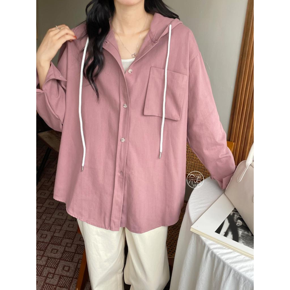 奈看服飾/韓國同步質感在線 可鹽可甜連帽襯衫外套 男友風寬鬆版外套 襯衫 連帽 外套-細節圖8