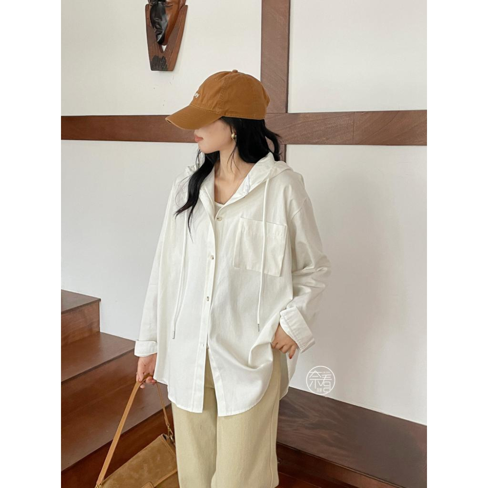 奈看服飾/韓國同步質感在線 可鹽可甜連帽襯衫外套 男友風寬鬆版外套 襯衫 連帽 外套-細節圖9