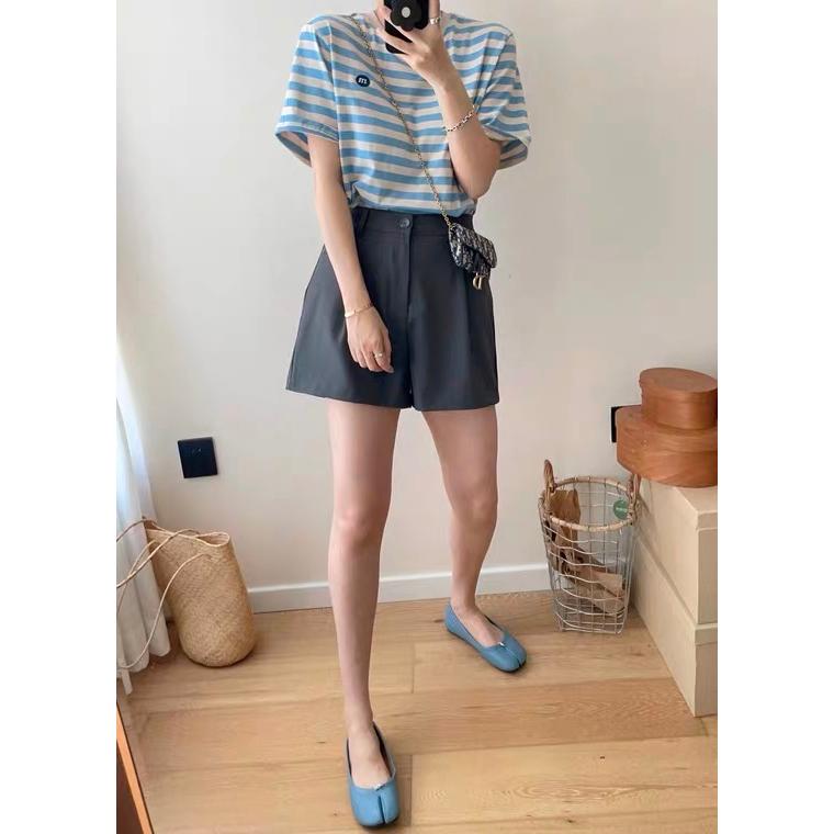 奈看服飾/100%棉 刺繡M字母baby藍條紋寬鬆Tee 短袖/T恤 上衣-細節圖5