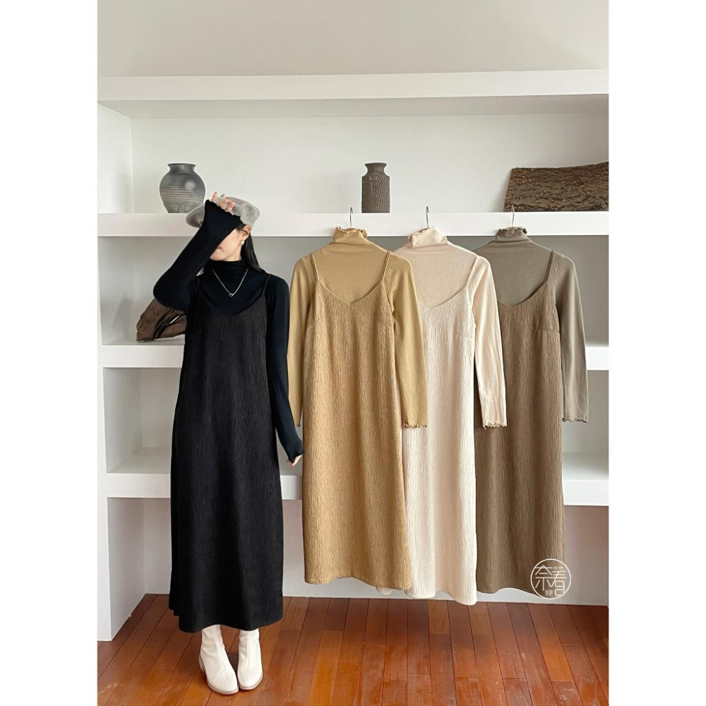 奈看服飾/就愛可以偷懶又好看的氣質二件組洋裝裙 可拆分二件任意搭配 針織上衣+吊帶裙-細節圖2