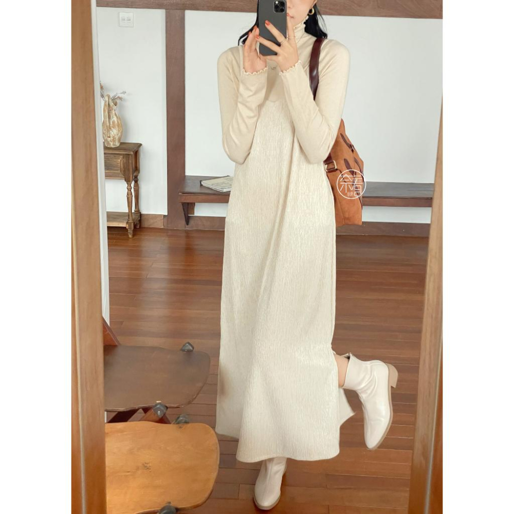奈看服飾/就愛可以偷懶又好看的氣質二件組洋裝裙 可拆分二件任意搭配 針織上衣+吊帶裙-細節圖6