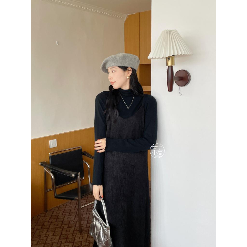 奈看服飾/就愛可以偷懶又好看的氣質二件組洋裝裙 可拆分二件任意搭配 針織上衣+吊帶裙-細節圖8