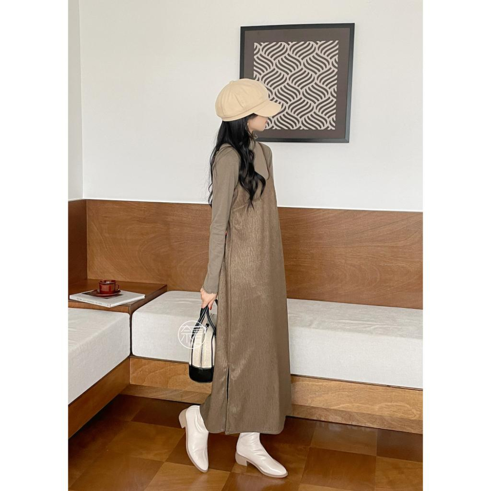 奈看服飾/就愛可以偷懶又好看的氣質二件組洋裝裙 可拆分二件任意搭配 針織上衣+吊帶裙-細節圖9