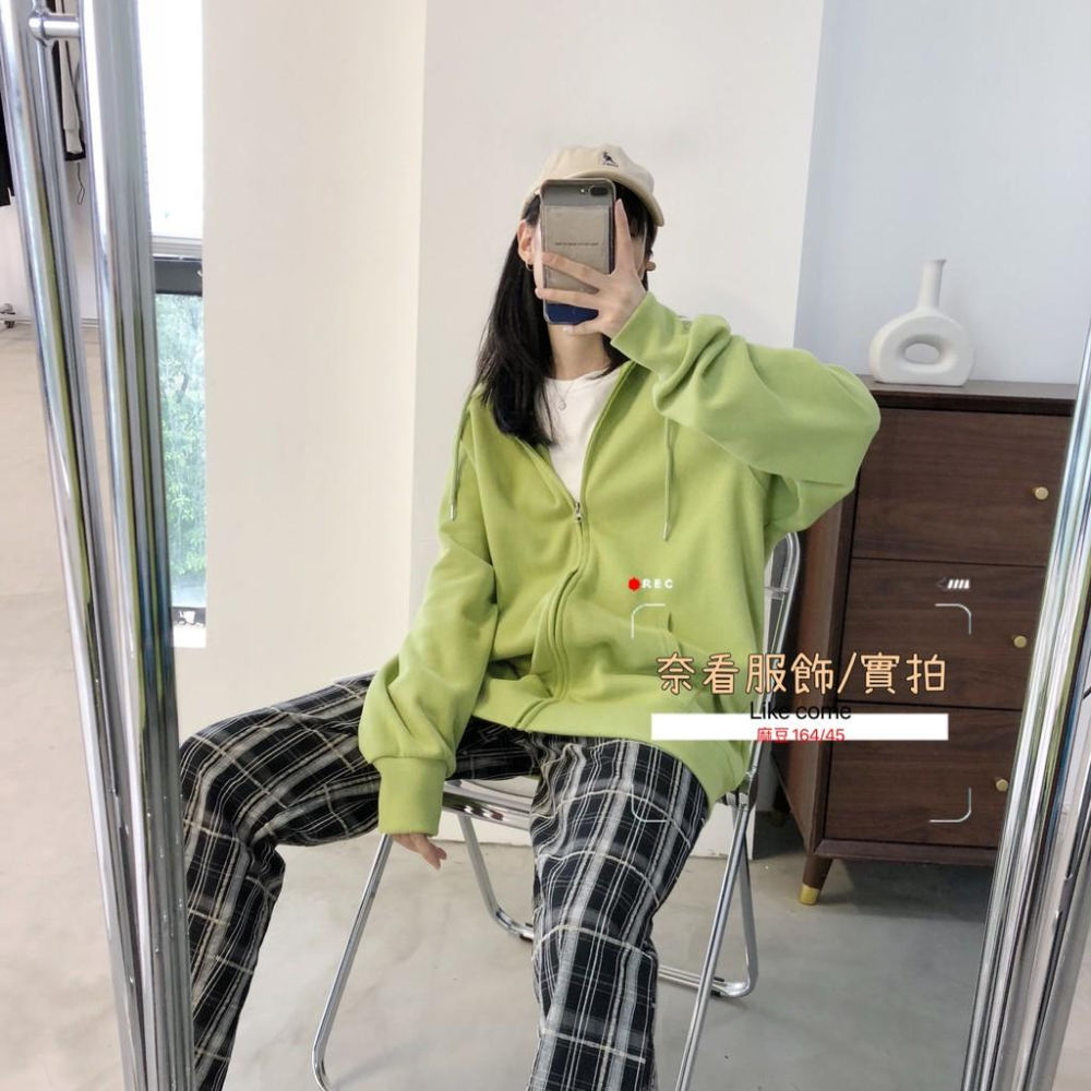 奈看實拍/顯白~連帽純棉寬鬆版外套 糖果色 素版百搭-細節圖6