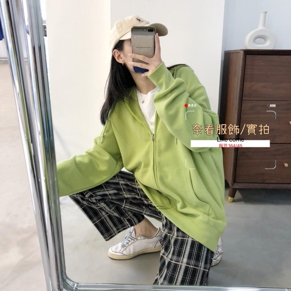 奈看實拍/顯白~連帽純棉寬鬆版外套 糖果色 素版百搭-細節圖9