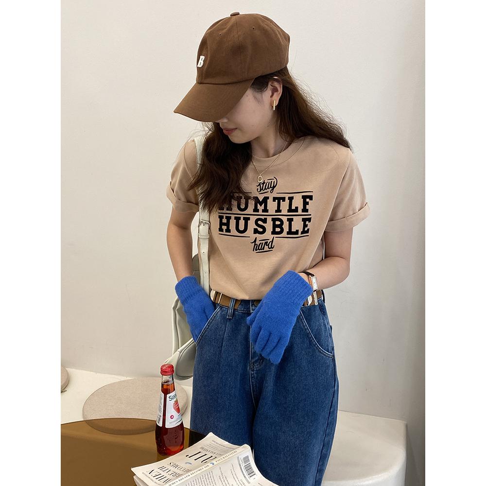 奈看服飾/ 質感超好的植絨字母美式小潮Tee設計磨毛上衣 短袖/t恤-細節圖7