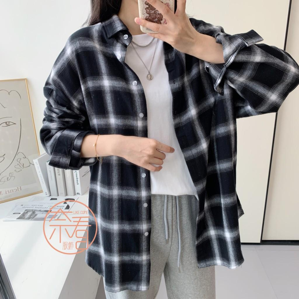 奈看實拍/24h出 超優惠價 耐看不過時男友風格紋襯衫 慵懶風百搭早秋薄搭外套-細節圖3