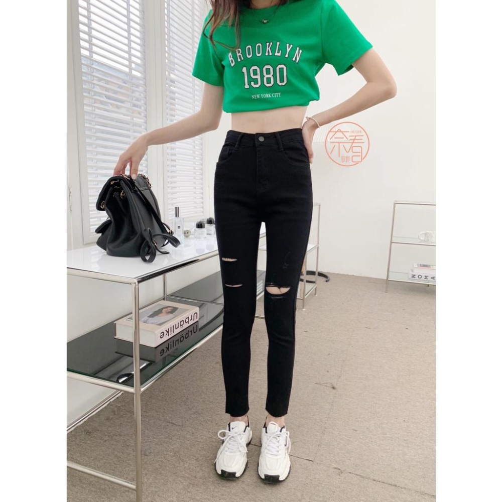 奈看服飾/自定款 吃肉肉黑色牛仔褲 激瘦視覺感 時髦彈力9分小黑褲 牛仔褲-細節圖7