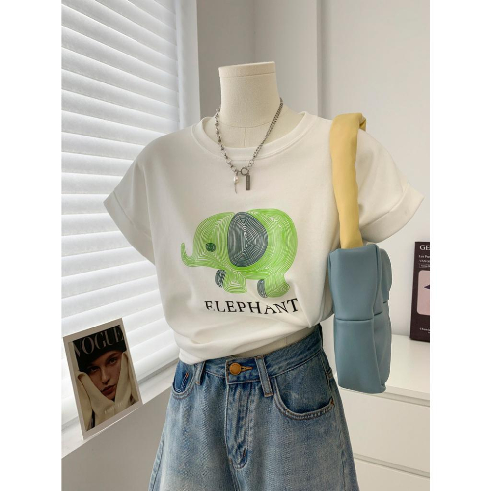 奈看服飾/可愛精小象T 加分顯瘦小飛袖設計 軟萌可愛t恤 上衣棉質 t恤-細節圖6