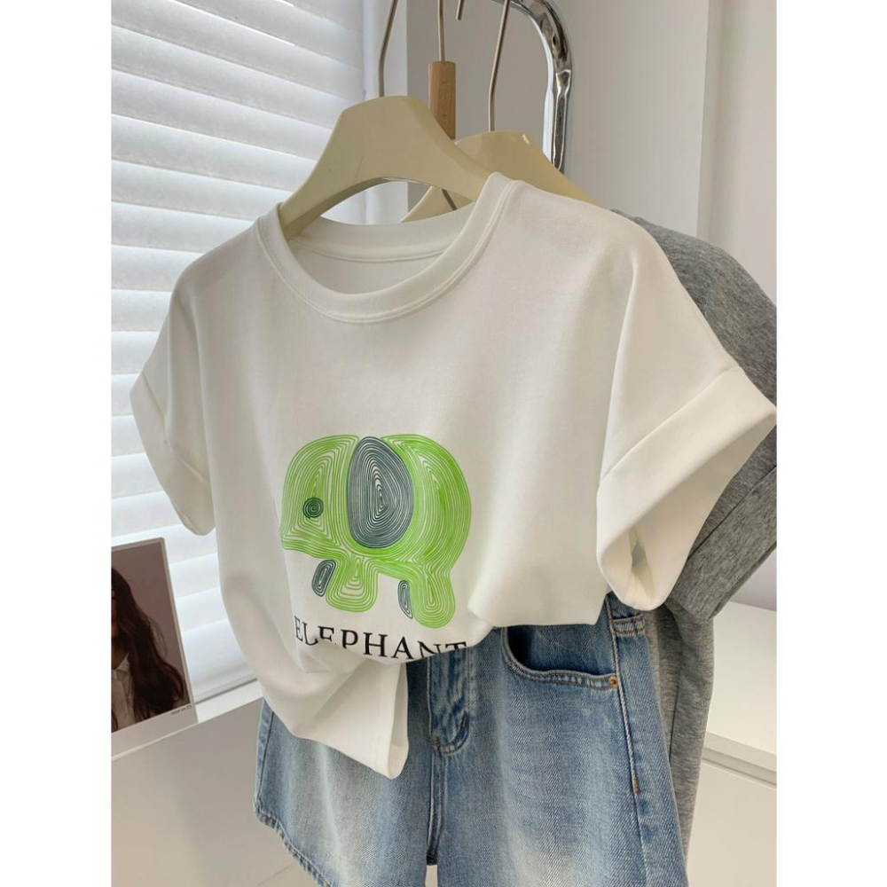 奈看服飾/可愛精小象T 加分顯瘦小飛袖設計 軟萌可愛t恤 上衣棉質 t恤-細節圖8