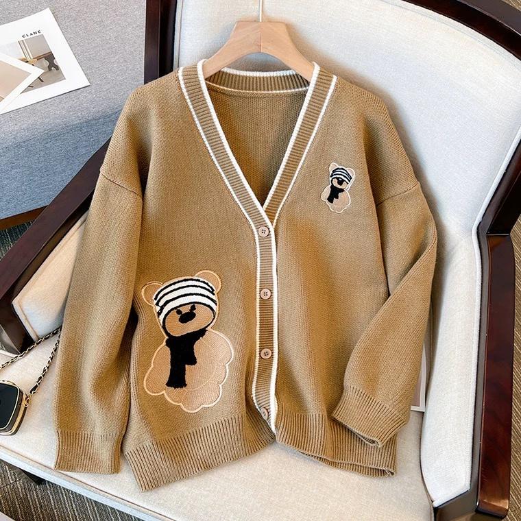 奈看服飾/韓系可愛熊熊厚實寬鬆撞色毛衣外套 保暖有厚度顯瘦版-細節圖5