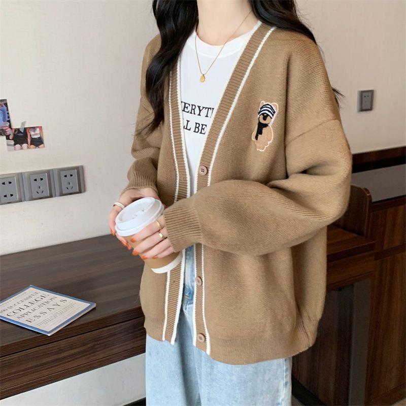 奈看服飾/韓系可愛熊熊厚實寬鬆撞色毛衣外套 保暖有厚度顯瘦版-細節圖8