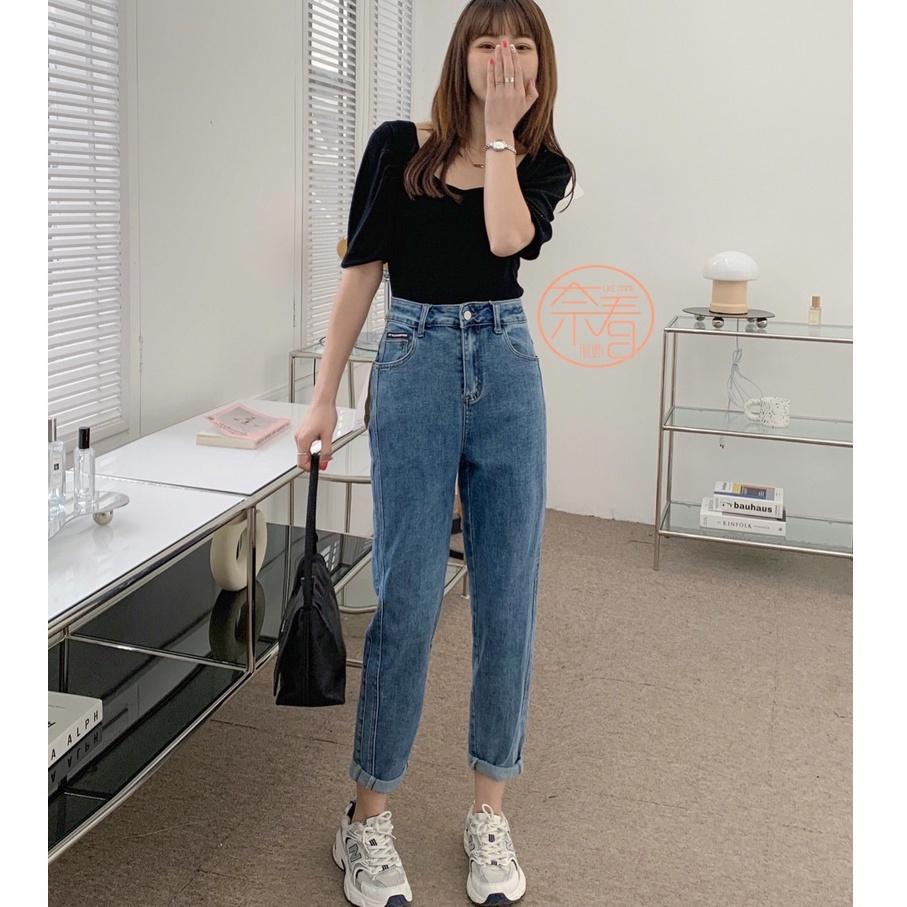 奈看服飾/ 薄料柔紗棉修修腿版型哈倫牛仔褲 高彈力復古牛仔色遮胯顯瘦版-細節圖3