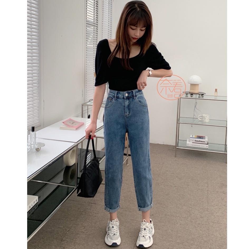 奈看服飾/ 薄料柔紗棉修修腿版型哈倫牛仔褲 高彈力復古牛仔色遮胯顯瘦版-細節圖5