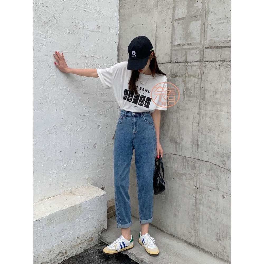 奈看服飾/ 薄料柔紗棉修修腿版型哈倫牛仔褲 高彈力復古牛仔色遮胯顯瘦版-細節圖6