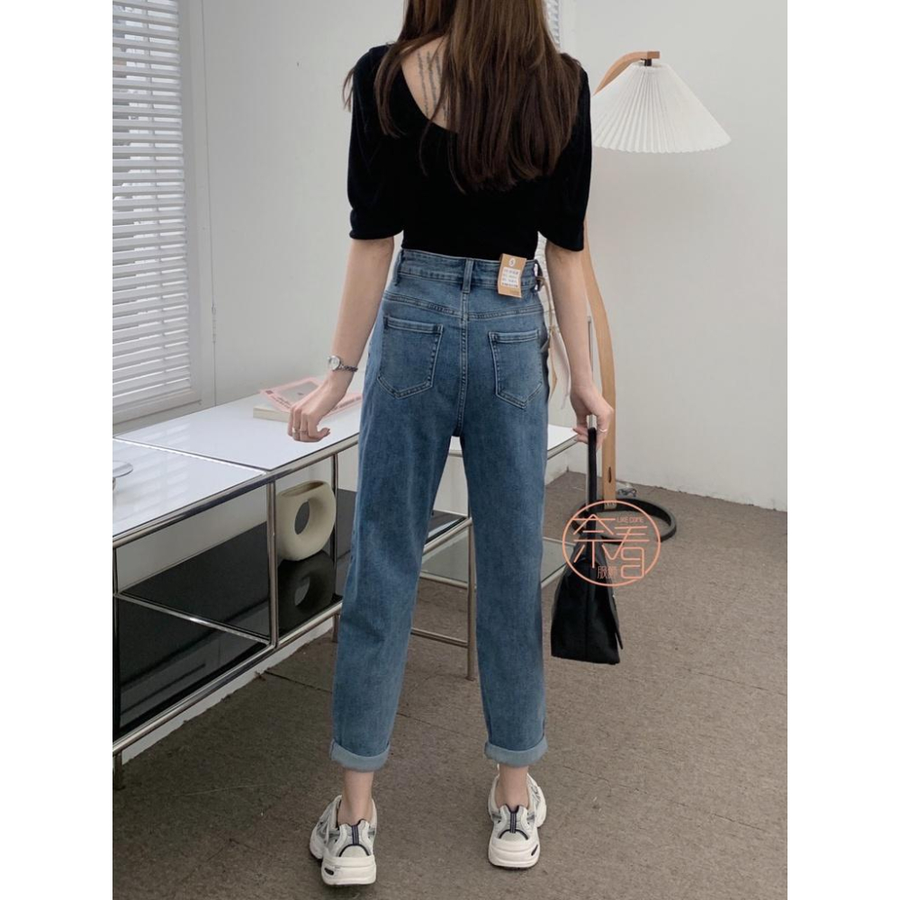奈看服飾/ 薄料柔紗棉修修腿版型哈倫牛仔褲 高彈力復古牛仔色遮胯顯瘦版-細節圖7
