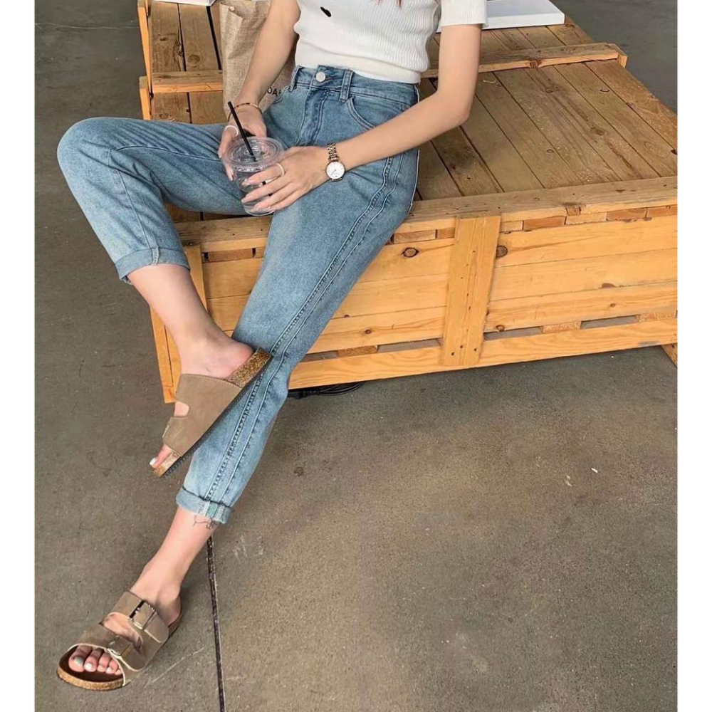 奈看服飾/ 薄料柔紗棉修修腿版型哈倫牛仔褲 高彈力復古牛仔色遮胯顯瘦版-細節圖9