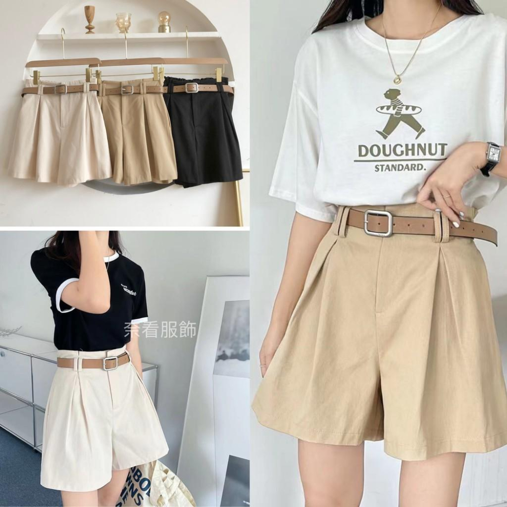 奈看服飾/有附皮帶/完全遮胯小鳥腿設計內折線顯瘦短褲 好穿親膚棉質-細節圖2