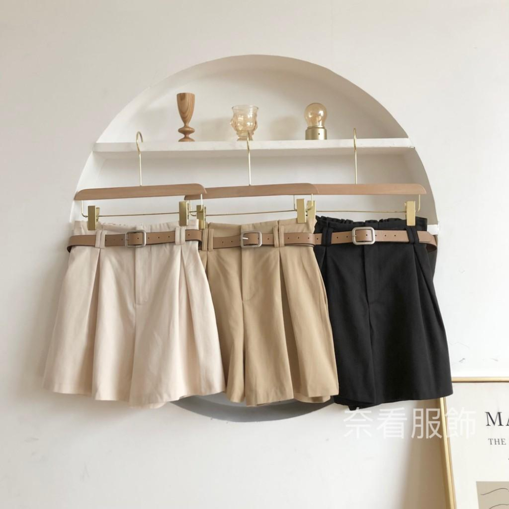 奈看服飾/有附皮帶/完全遮胯小鳥腿設計內折線顯瘦短褲 好穿親膚棉質-細節圖4