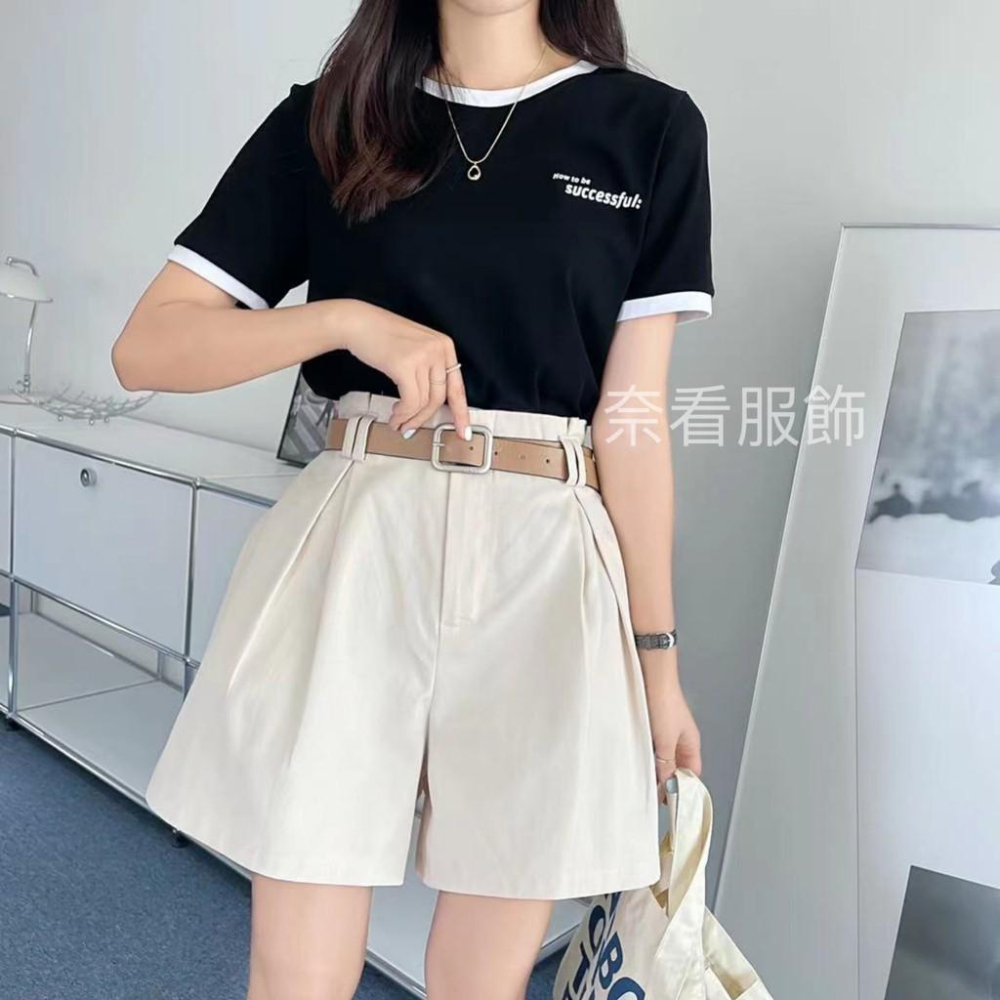 奈看服飾/有附皮帶/完全遮胯小鳥腿設計內折線顯瘦短褲 好穿親膚棉質-細節圖5