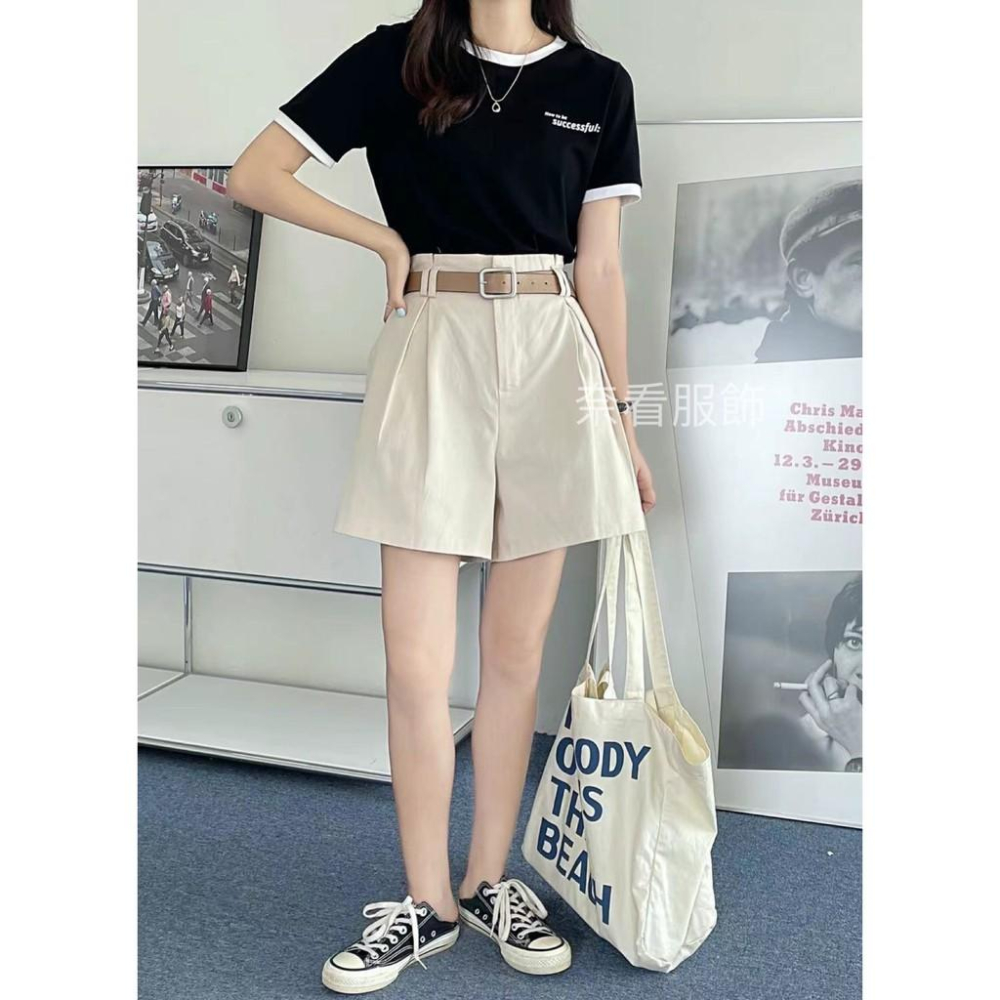 奈看服飾/有附皮帶/完全遮胯小鳥腿設計內折線顯瘦短褲 好穿親膚棉質-細節圖7