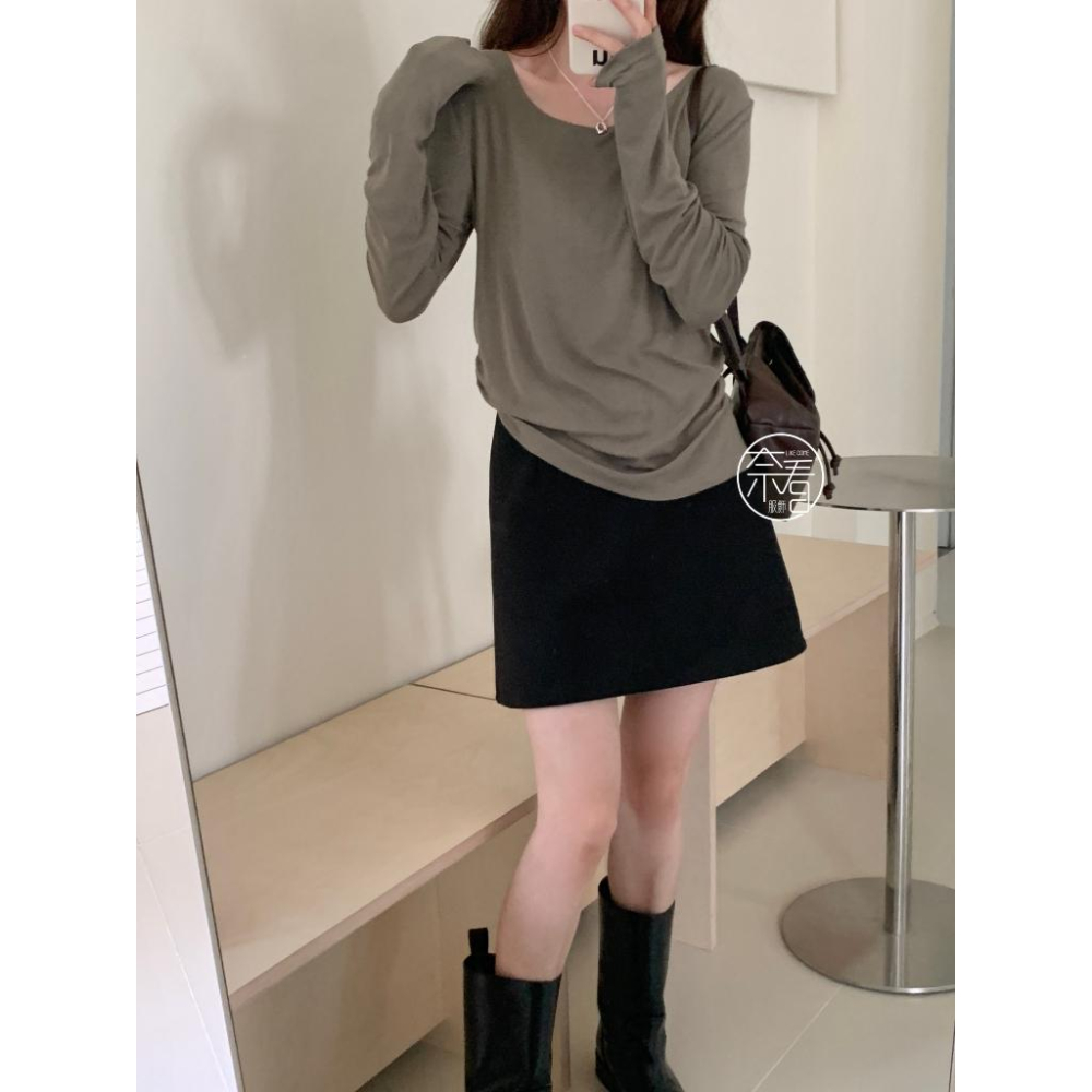 奈看服飾/現貨 95%棉親膚休閒捶墜收腰折鄒春秋打底單衣 長袖 秋款 打底 上衣-細節圖9