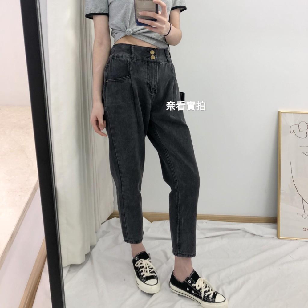 奈看實拍/ 獨家定制/ 含棉98％打摺挺版二粒扣單寧牛仔褲 9分 二色-細節圖2